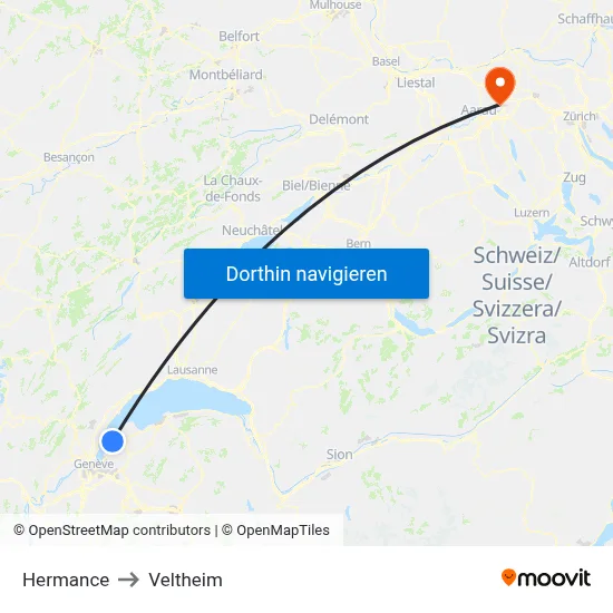 Hermance to Veltheim map