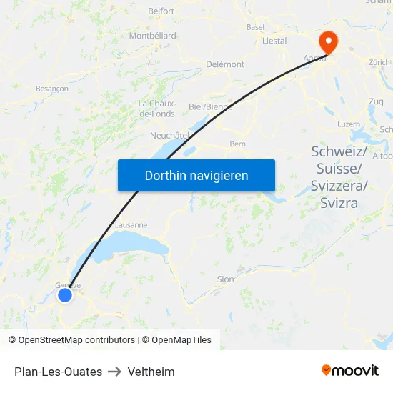 Plan-Les-Ouates to Veltheim map