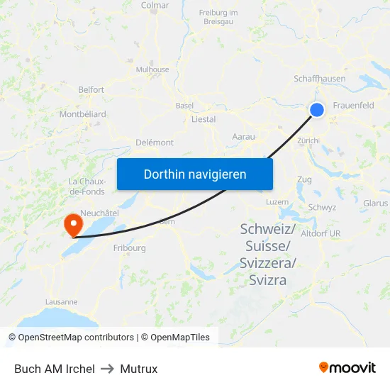 Buch AM Irchel to Mutrux map