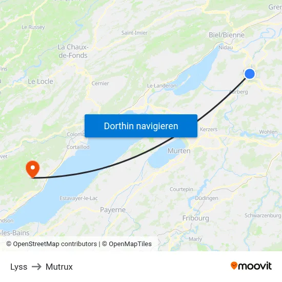 Lyss to Mutrux map