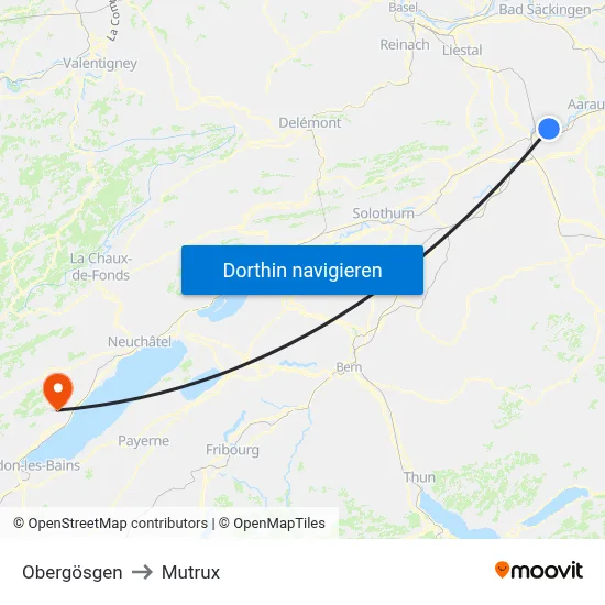 Obergösgen to Mutrux map