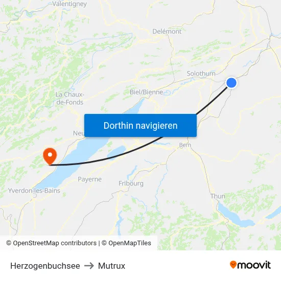 Herzogenbuchsee to Mutrux map