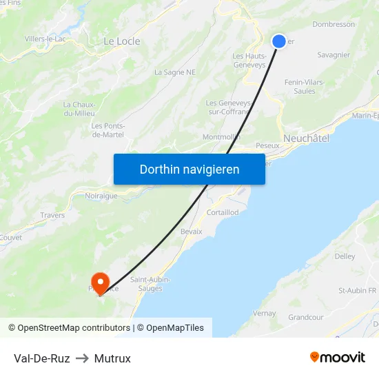Val-De-Ruz to Mutrux map