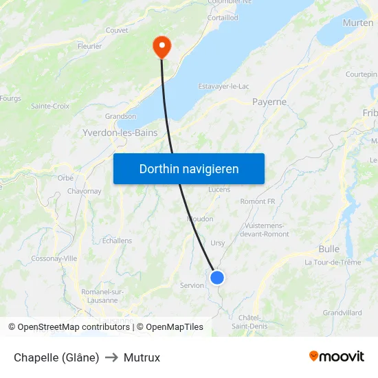Chapelle (Glâne) to Mutrux map