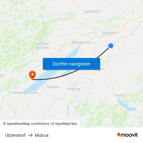 Utzenstorf to Mutrux map