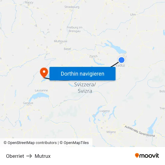 Oberriet to Mutrux map