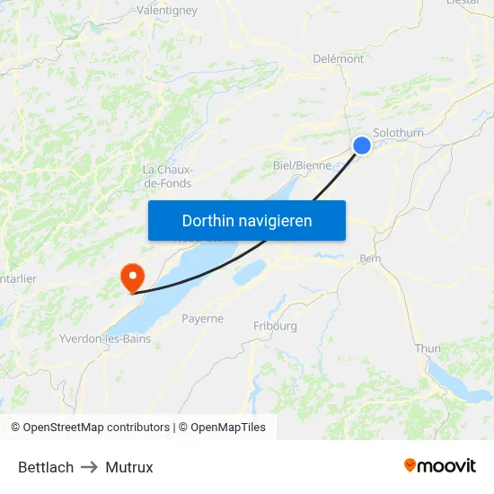 Bettlach to Mutrux map