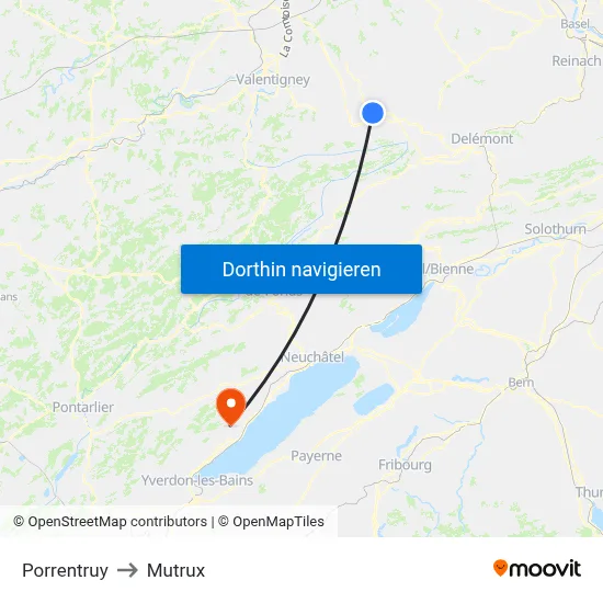 Porrentruy to Mutrux map