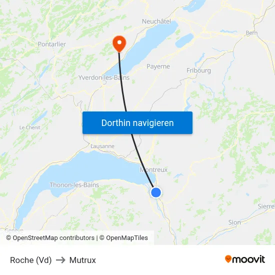 Roche (Vd) to Mutrux map