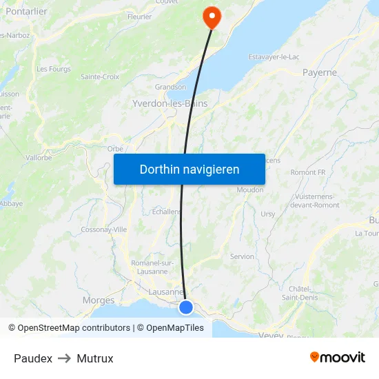 Paudex to Mutrux map