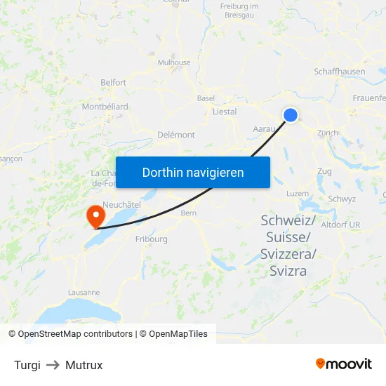 Turgi to Mutrux map