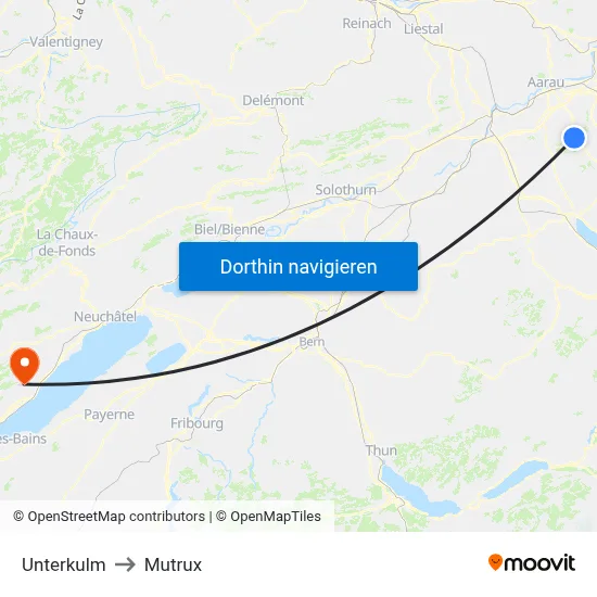 Unterkulm to Mutrux map