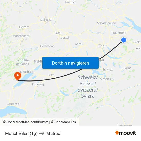 Münchwilen (Tg) to Mutrux map