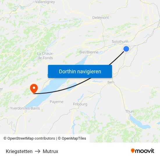 Kriegstetten to Mutrux map