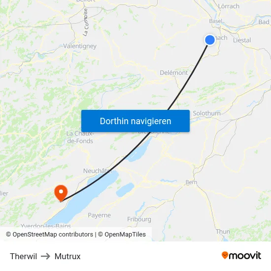 Therwil to Mutrux map