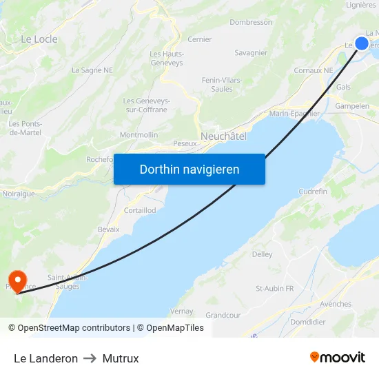 Le Landeron to Mutrux map