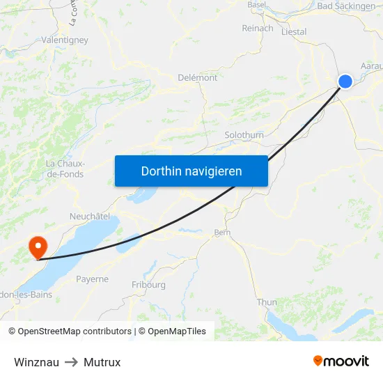 Winznau to Mutrux map