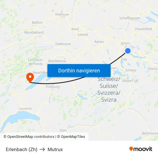 Erlenbach (Zh) to Mutrux map