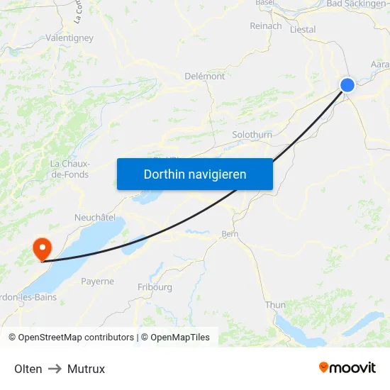 Olten to Mutrux map
