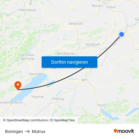 Boningen to Mutrux map