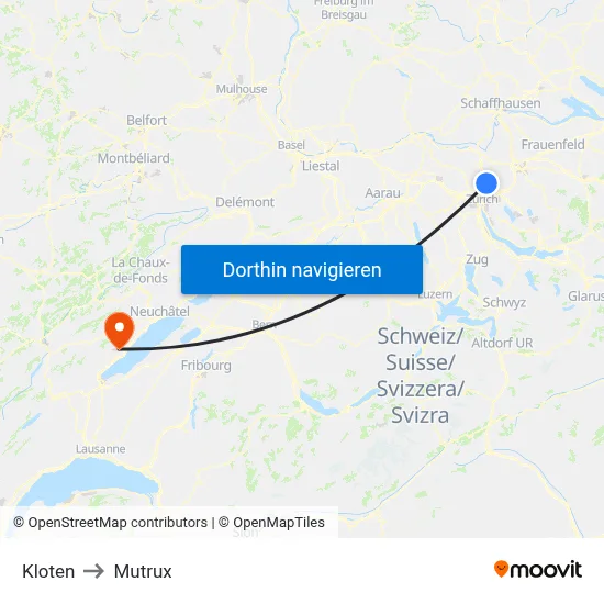 Kloten to Mutrux map