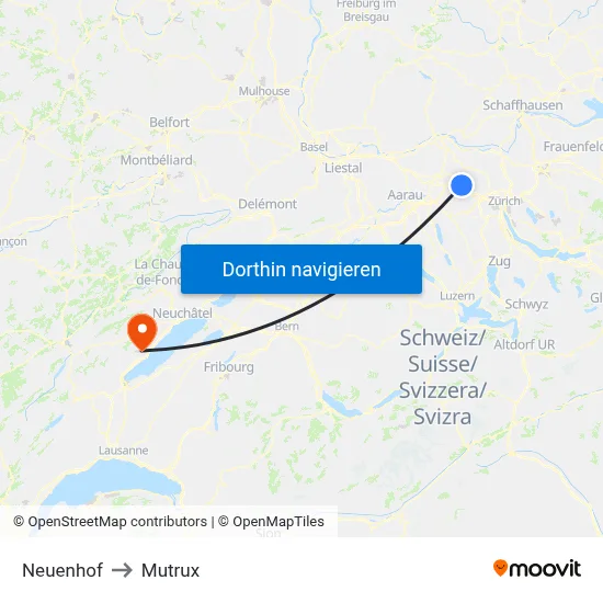 Neuenhof to Mutrux map
