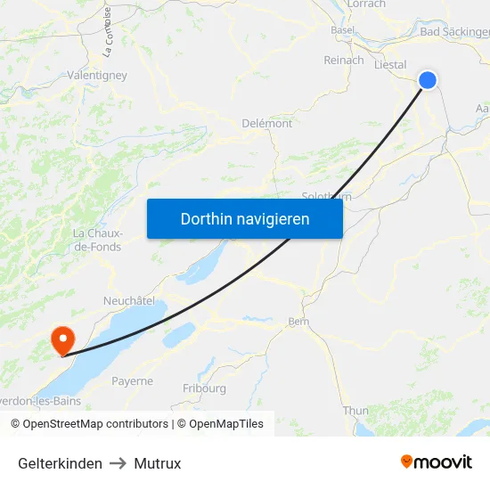 Gelterkinden to Mutrux map