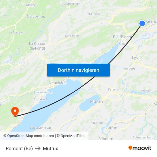Romont (Be) to Mutrux map