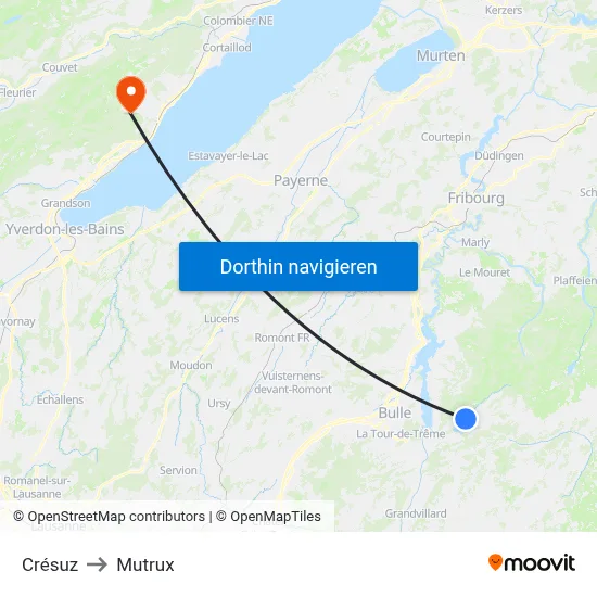 Crésuz to Mutrux map