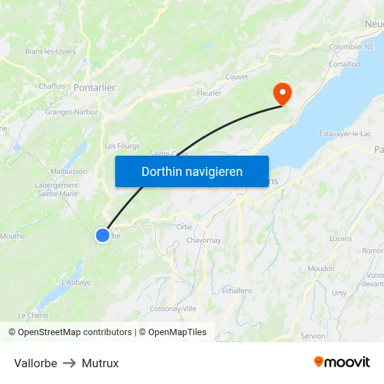 Vallorbe to Mutrux map
