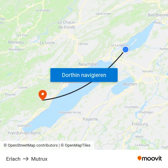 Erlach to Mutrux map