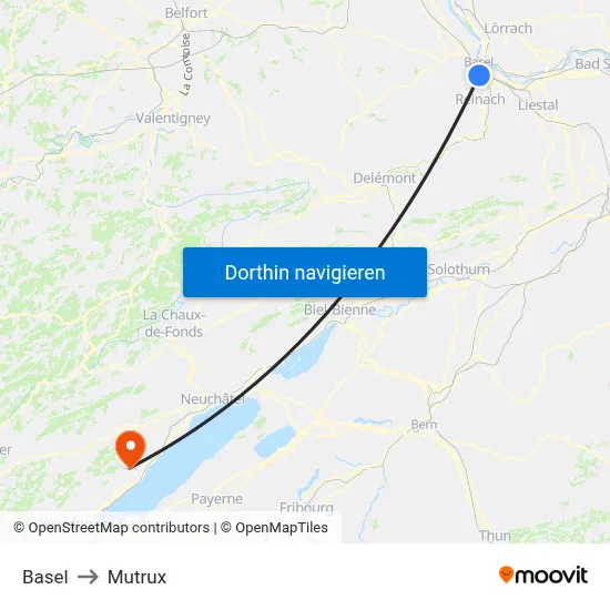 Basel to Mutrux map