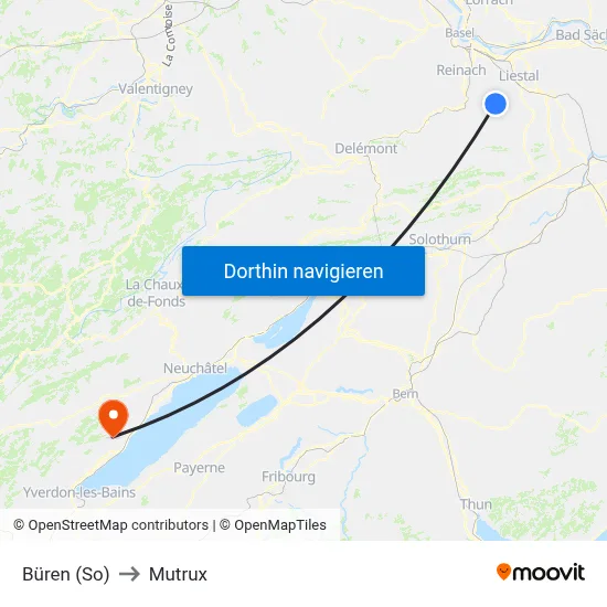 Büren (So) to Mutrux map