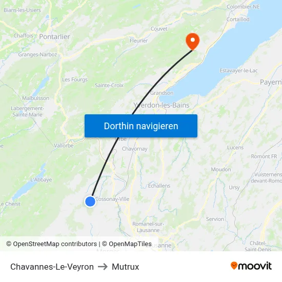 Chavannes-Le-Veyron to Mutrux map
