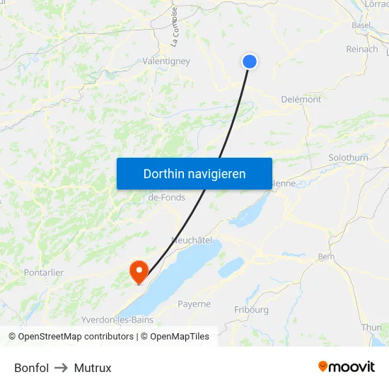 Bonfol to Mutrux map