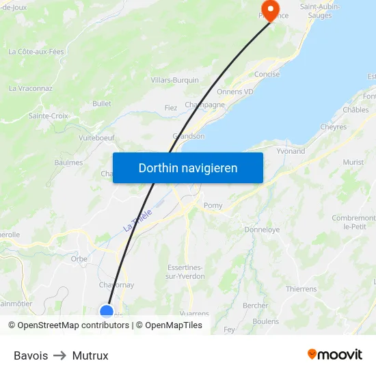 Bavois to Mutrux map