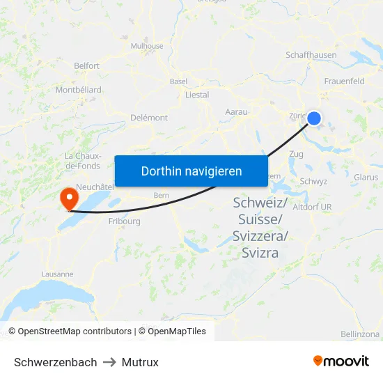 Schwerzenbach to Mutrux map