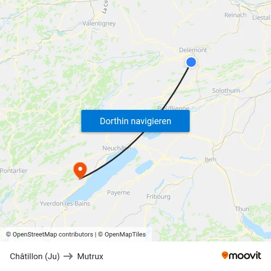 Châtillon (Ju) to Mutrux map