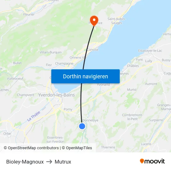 Bioley-Magnoux to Mutrux map
