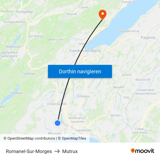 Romanel-Sur-Morges to Mutrux map