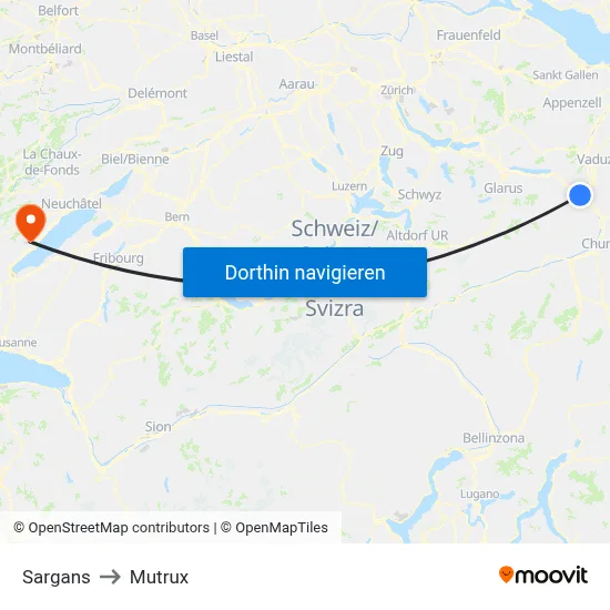 Sargans to Mutrux map