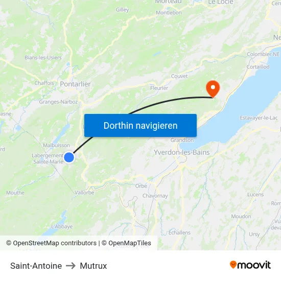 Saint-Antoine to Mutrux map