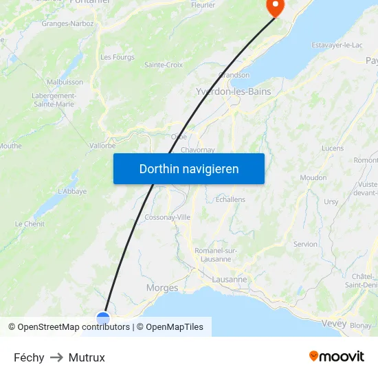 Féchy to Mutrux map