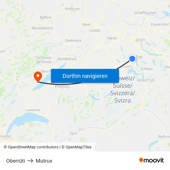 Oberrüti to Mutrux map
