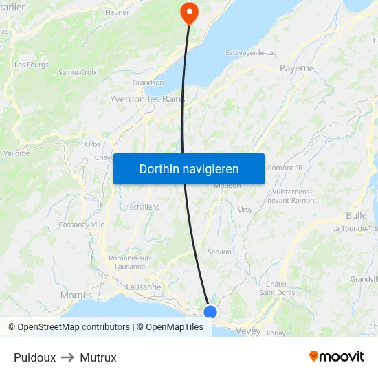 Puidoux to Mutrux map
