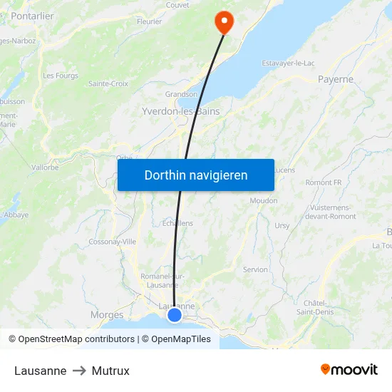 Lausanne to Mutrux map