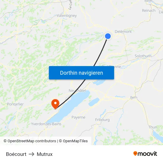 Boécourt to Mutrux map