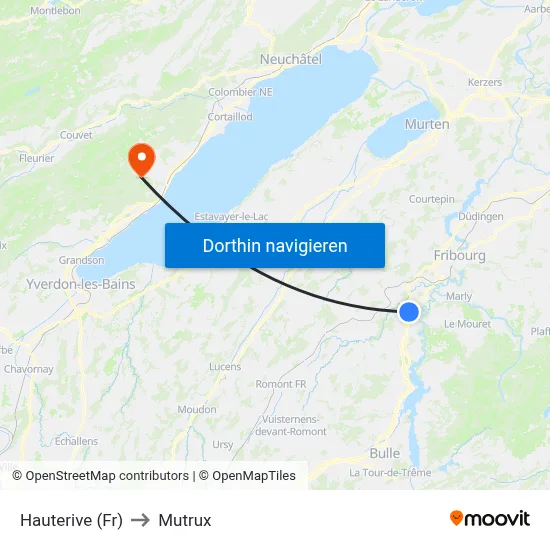 Hauterive (Fr) to Mutrux map
