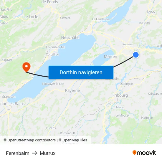 Ferenbalm to Mutrux map