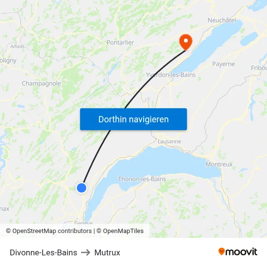 Divonne-Les-Bains to Mutrux map